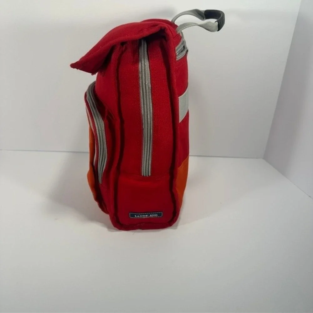 Lands End Insulated Lunch Box Red Orange Colorblock Soft Cooler Bag 231531